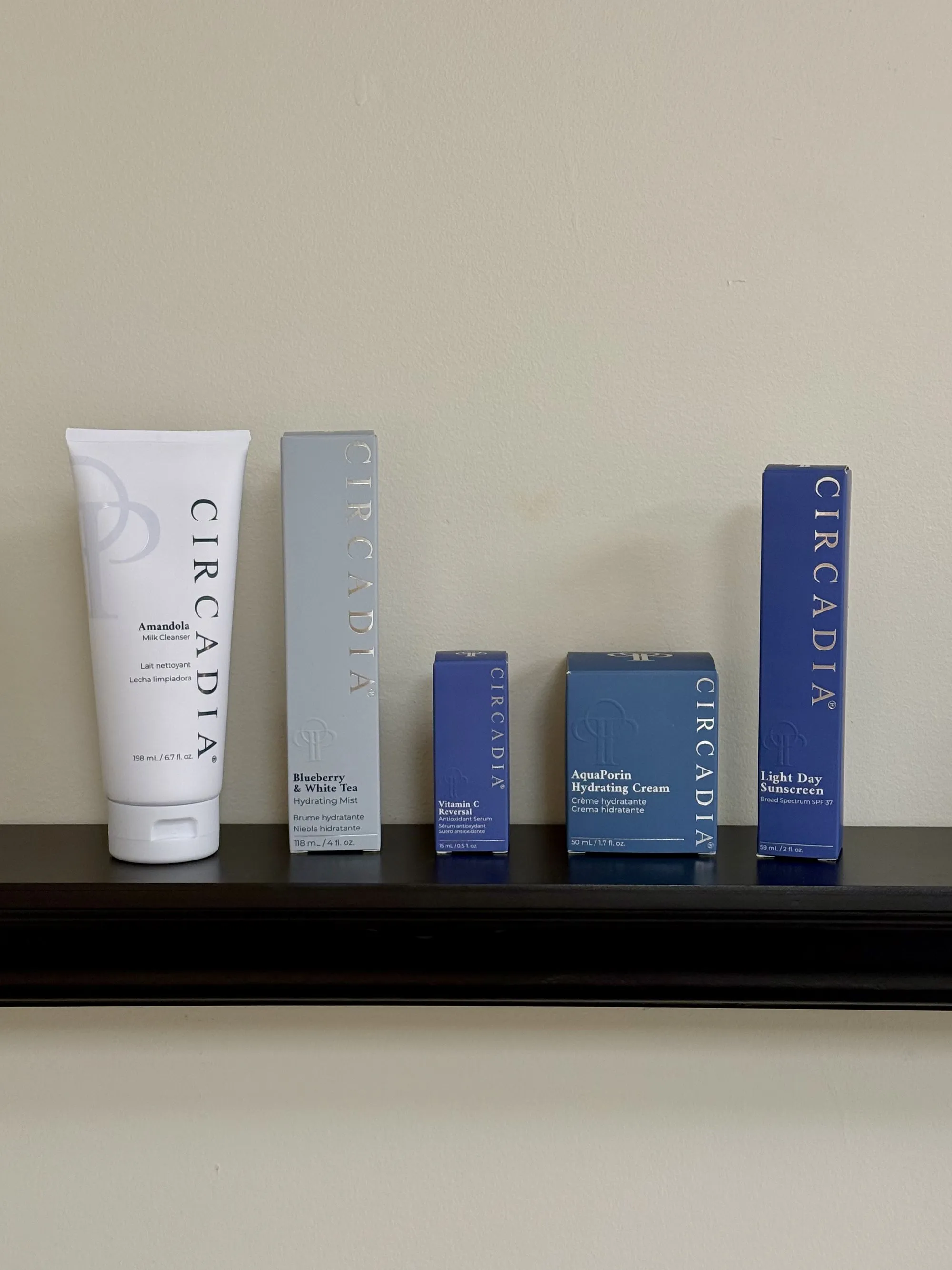 Circadia home-care products lined on a studio shelf
